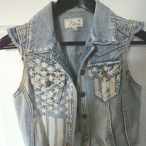 Denim American Flag distressed vest