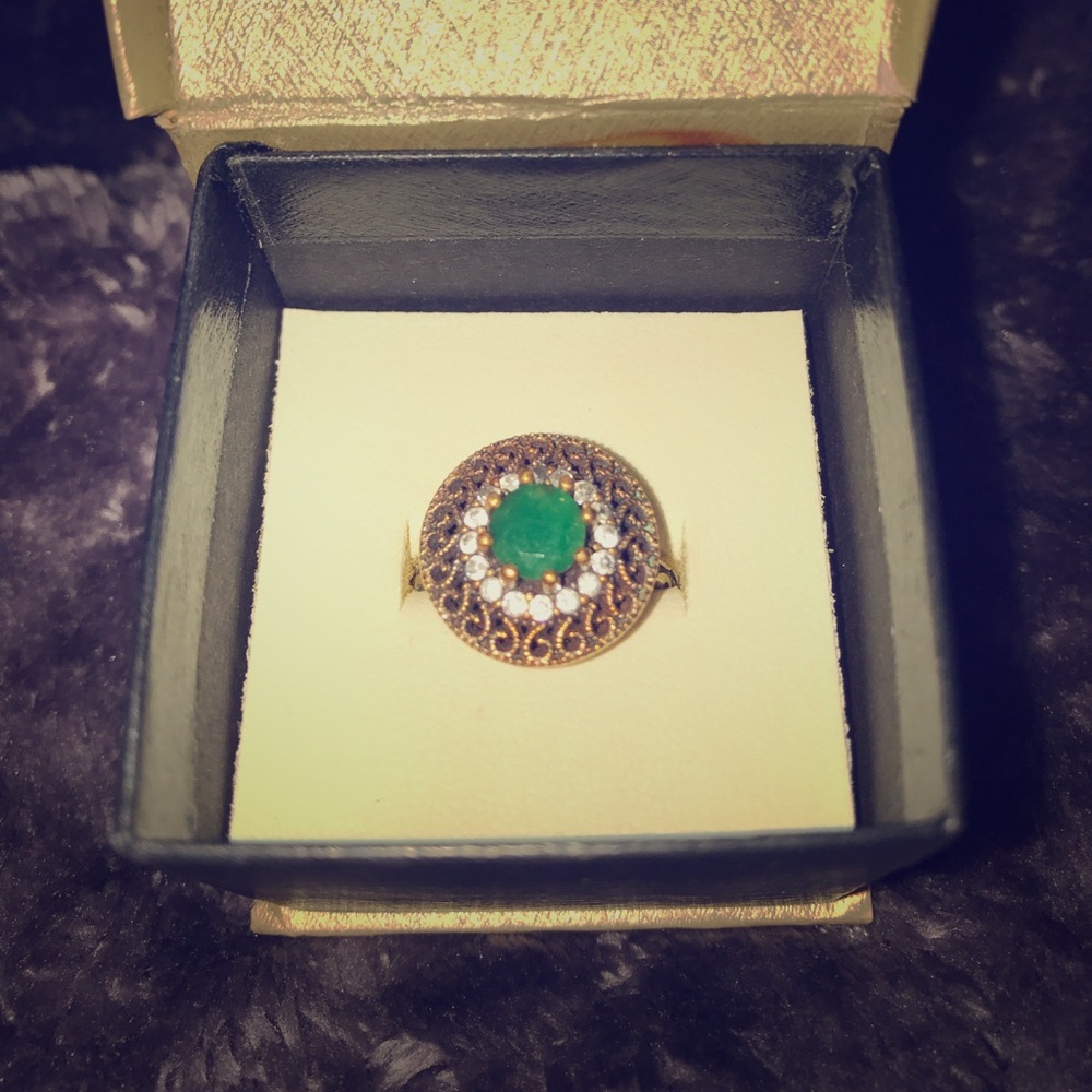 Emerald and white topaz ring. Size 7