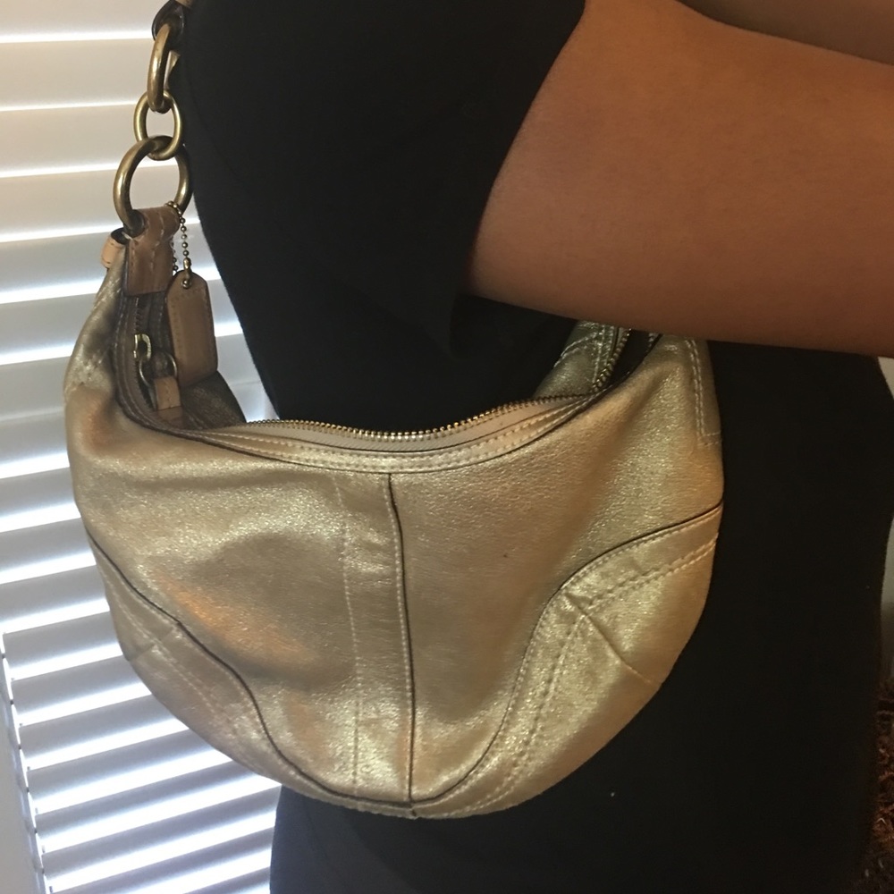 Gold Leather Coach mini hobo