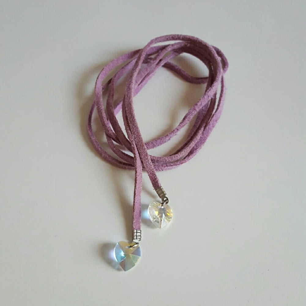 Heart Charm Lavender Suede Choker