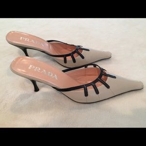 Prada Open Back Heels Size 38.5 Bone/Black