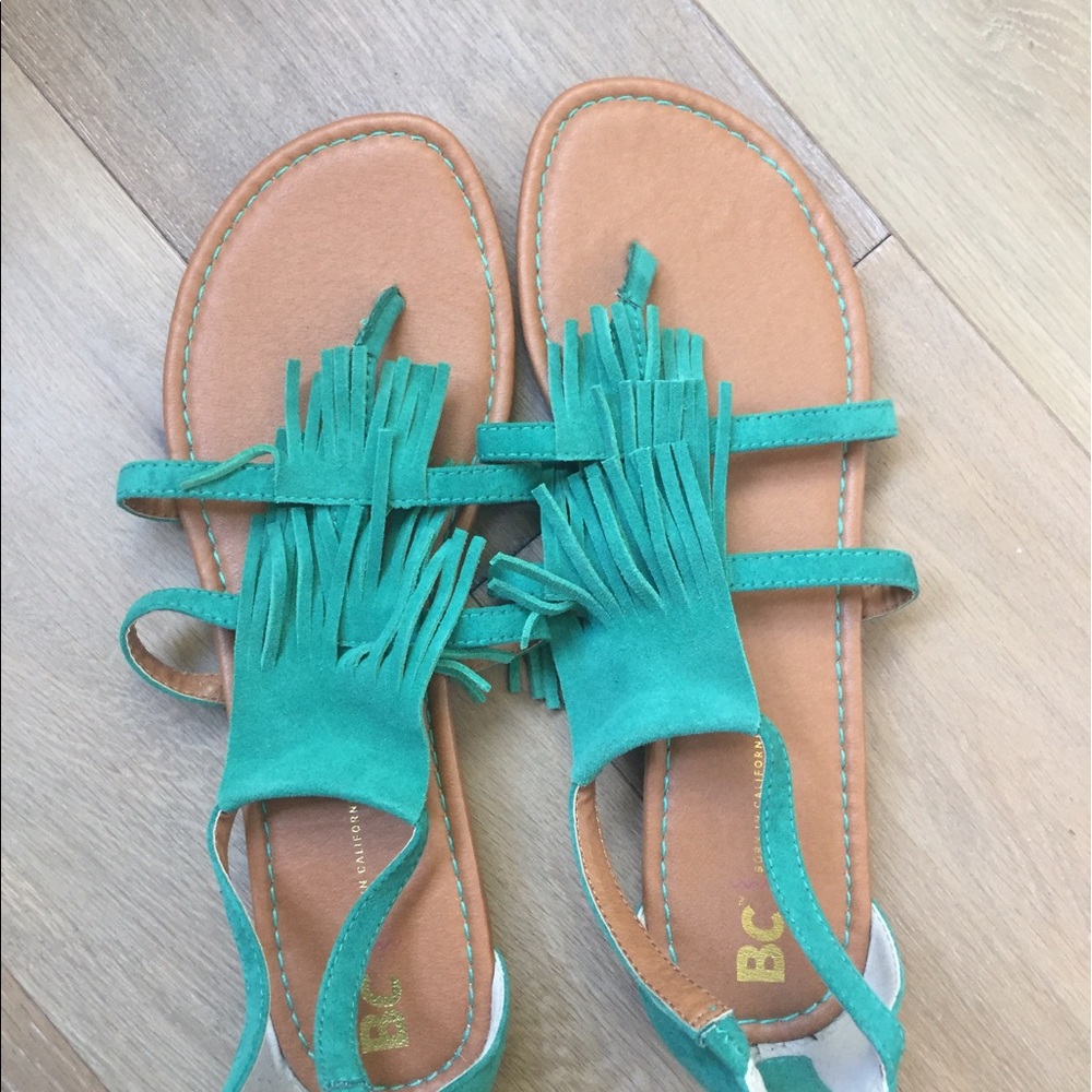 Seychelles teal fringe sandals.