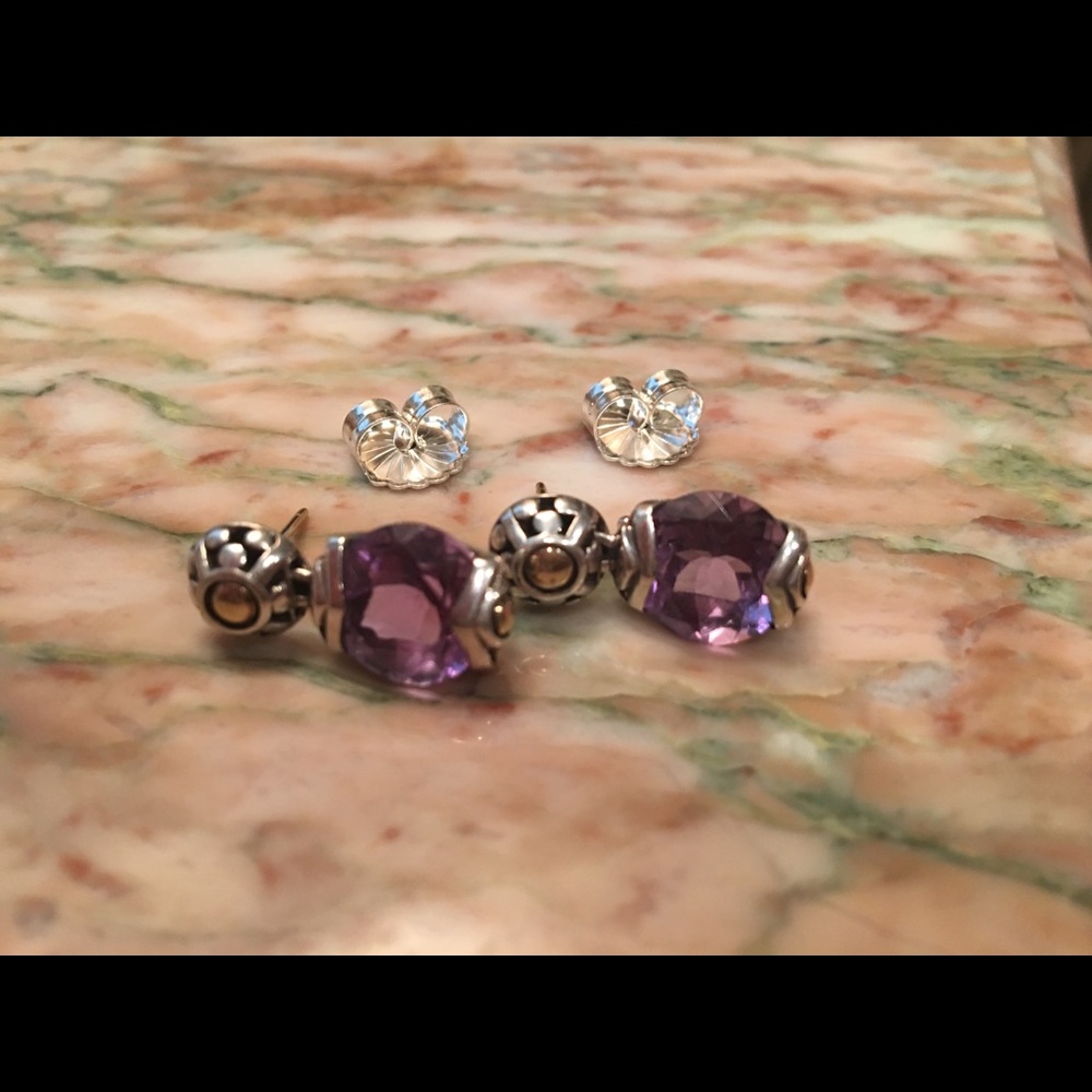 John Hardy Batu Sari Earrings 18k Silver Amethyst