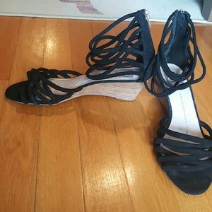 Lightly worn black strappy DV Dolce Vita wedges