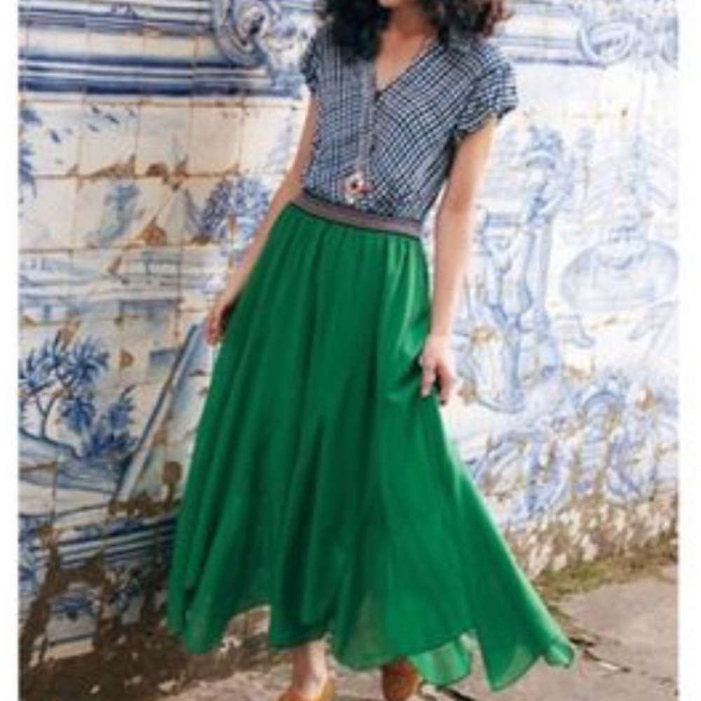 Anthropologie Colima Orange Flowing Maxi Skirt