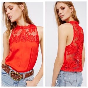 Free People 'Tied to You' red lace tank
