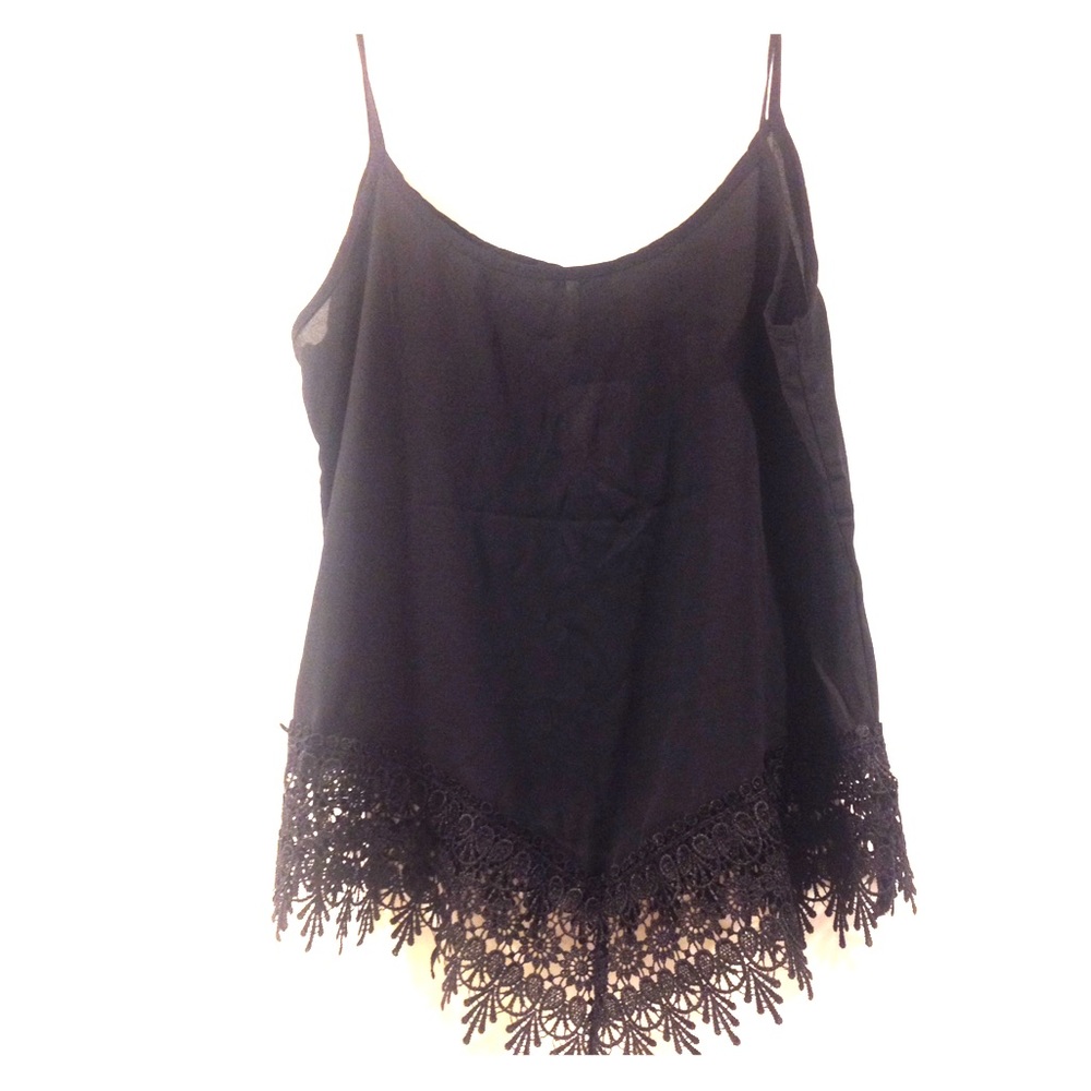 On trend sheer black cami with lace detail