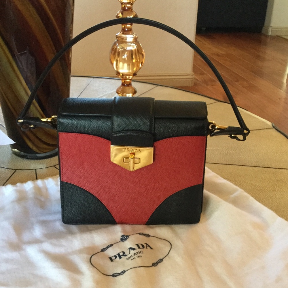 PRADA Bicolor Turn-Lock Saffiano Handbag - Picture 1 of 4