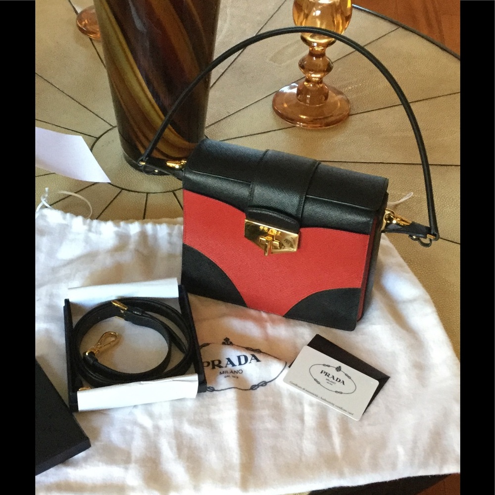 PRADA Bicolor Turn-Lock Saffiano Handbag - Picture 2 of 4
