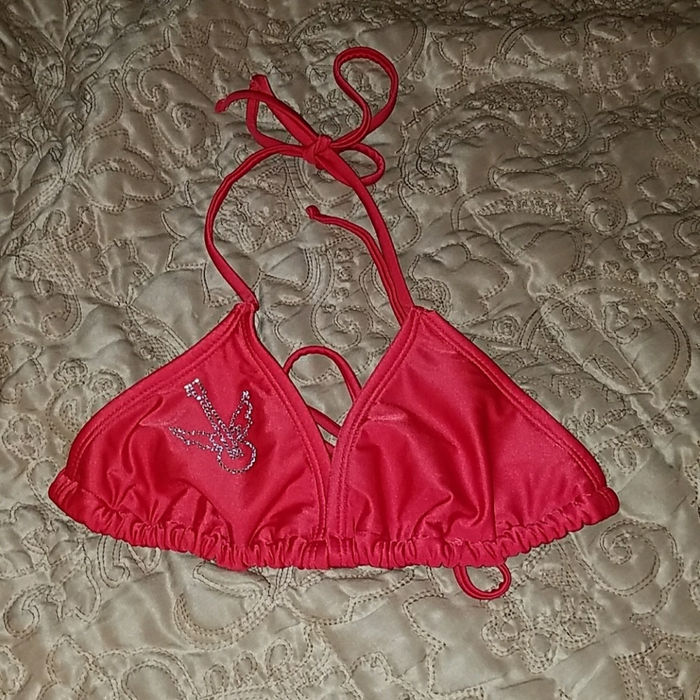 Hot Water Red Triangle Blinged Bikini Top, Small