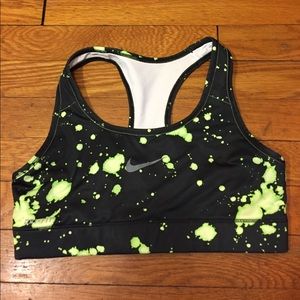 Nike Sports Bra with Neon Green Spatter Pattern