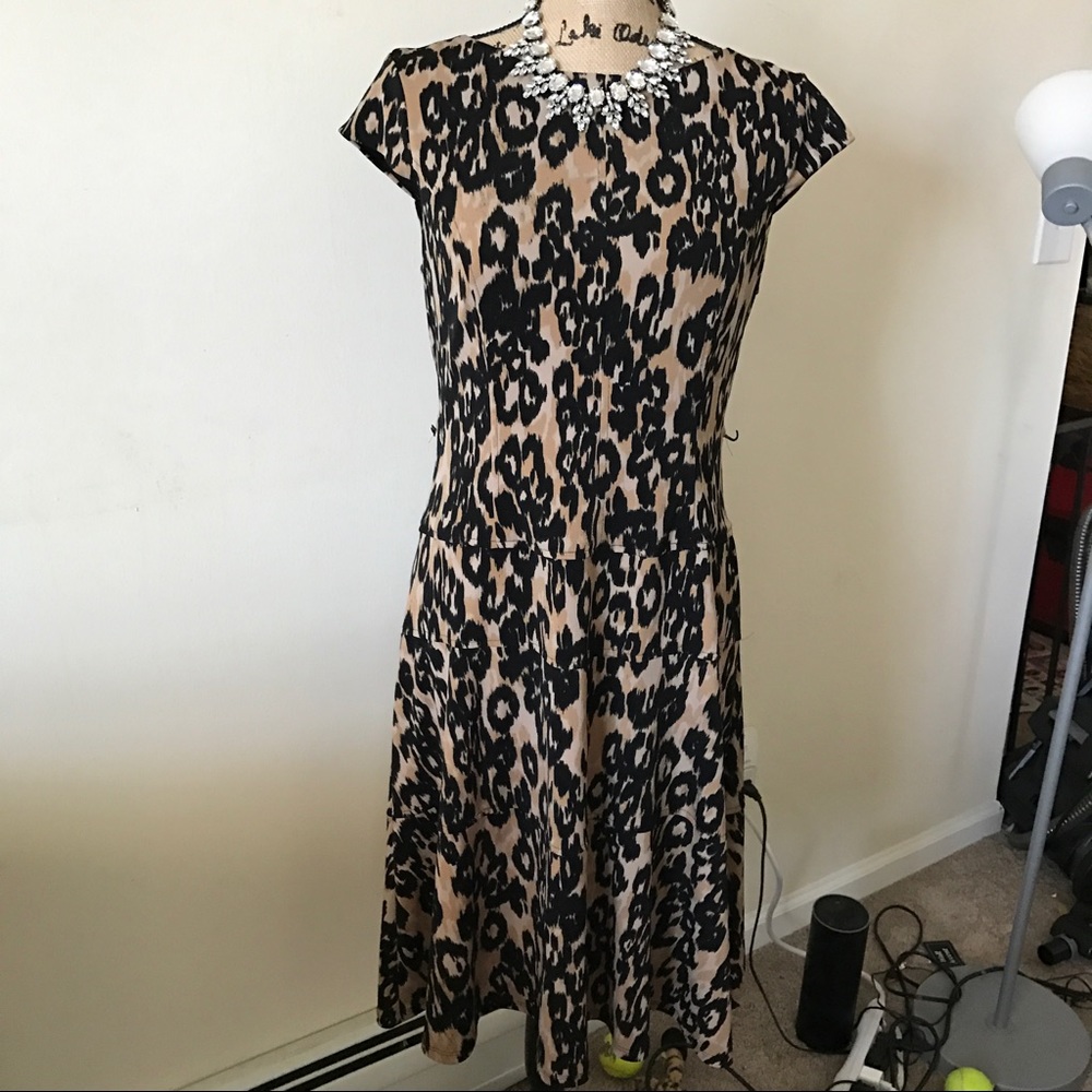 Anne Klein A Line Cheetah Leopard Cap Sleeve Dress