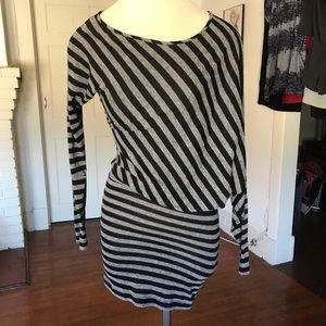 Stretch cotton blend fitted striped dress