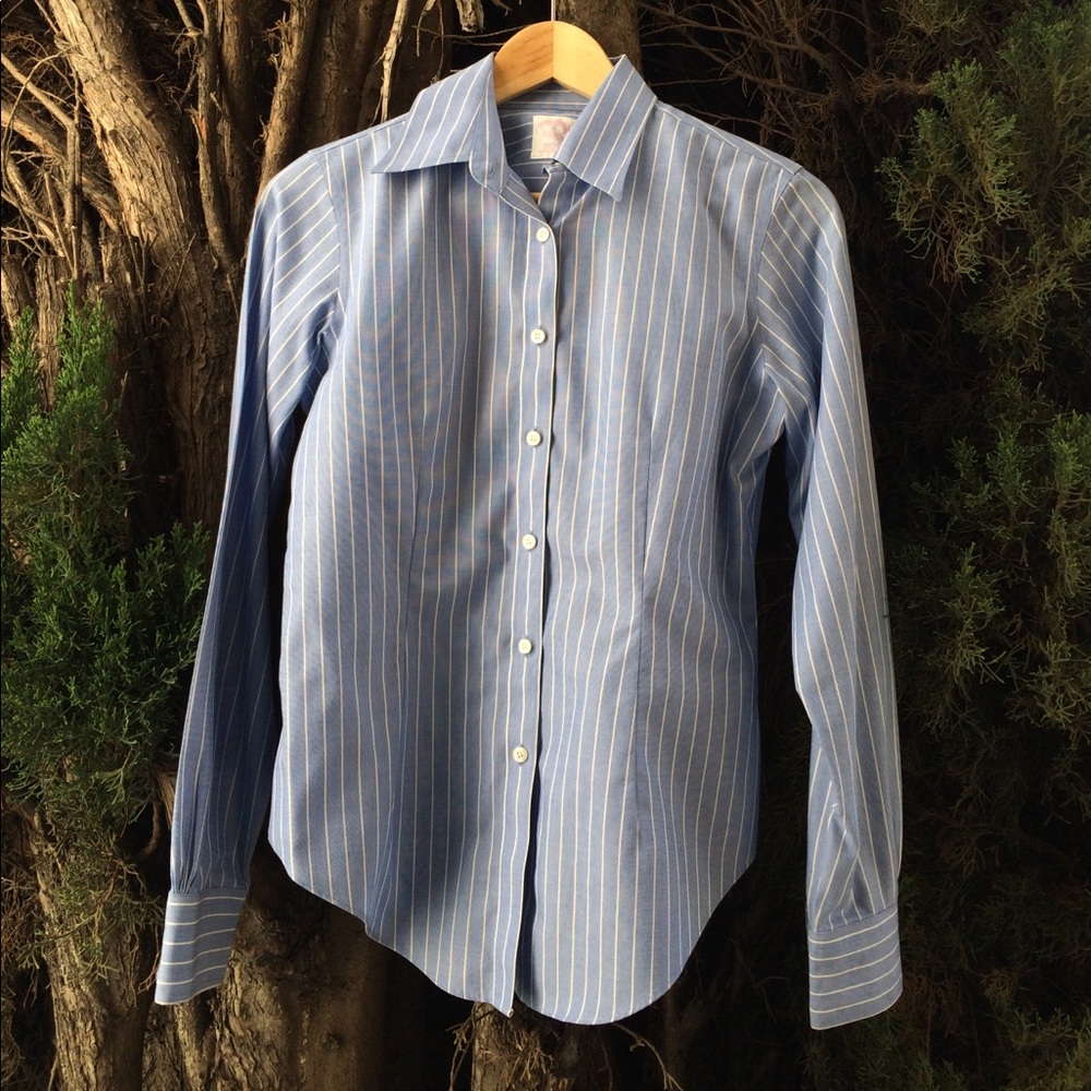 SALE brooks brothers blue & white striped oxford