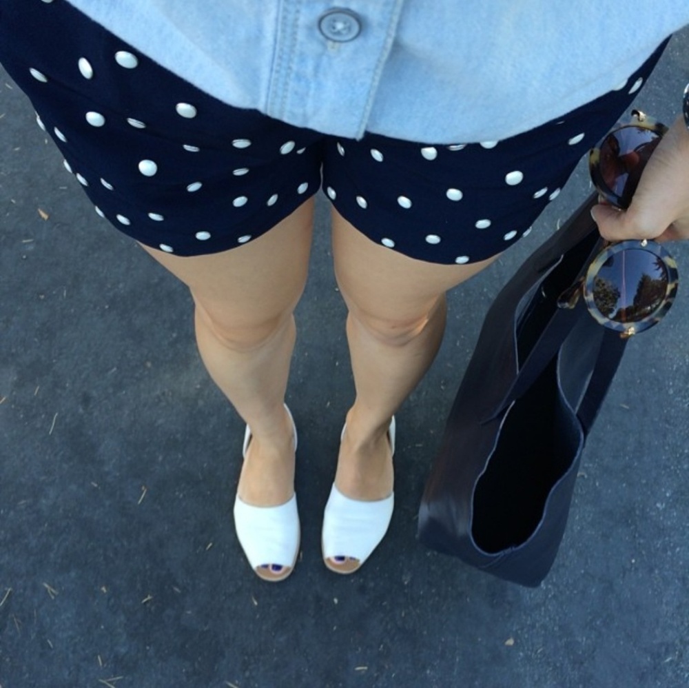 DVF pearl studded navy shorts