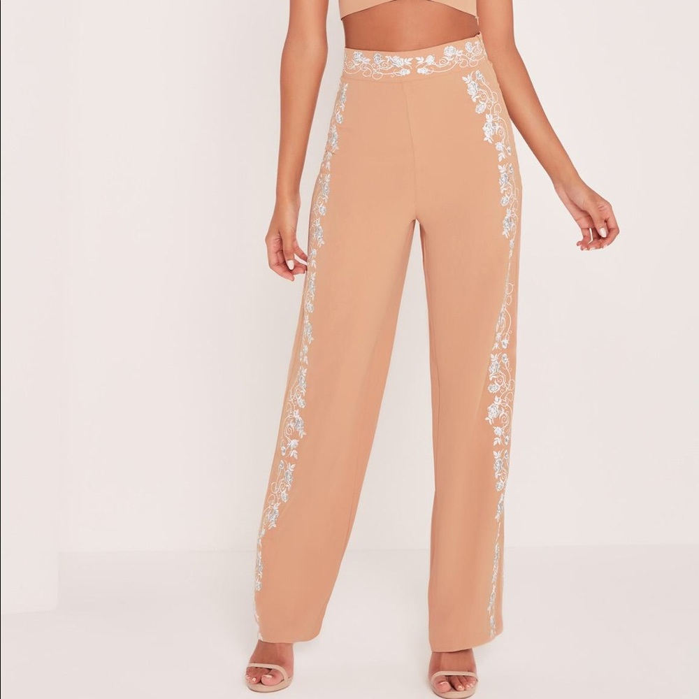 MissGuided x Carli Bybel Embroidered Wide Leg Pant