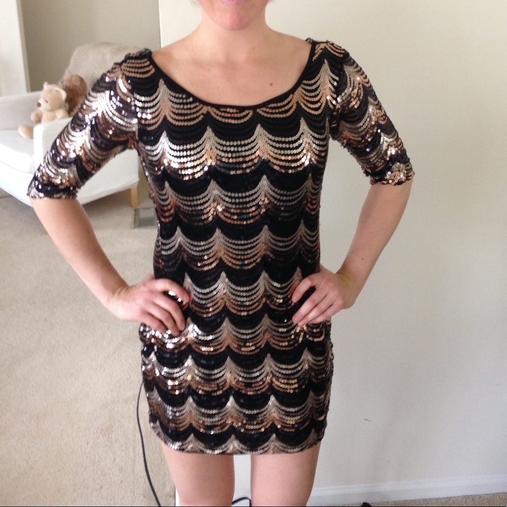 NWT Sequined Tight Fit Dress with Draped Back