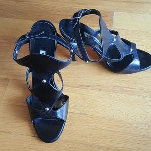Manolo Blahnik black leather stiletto sandals