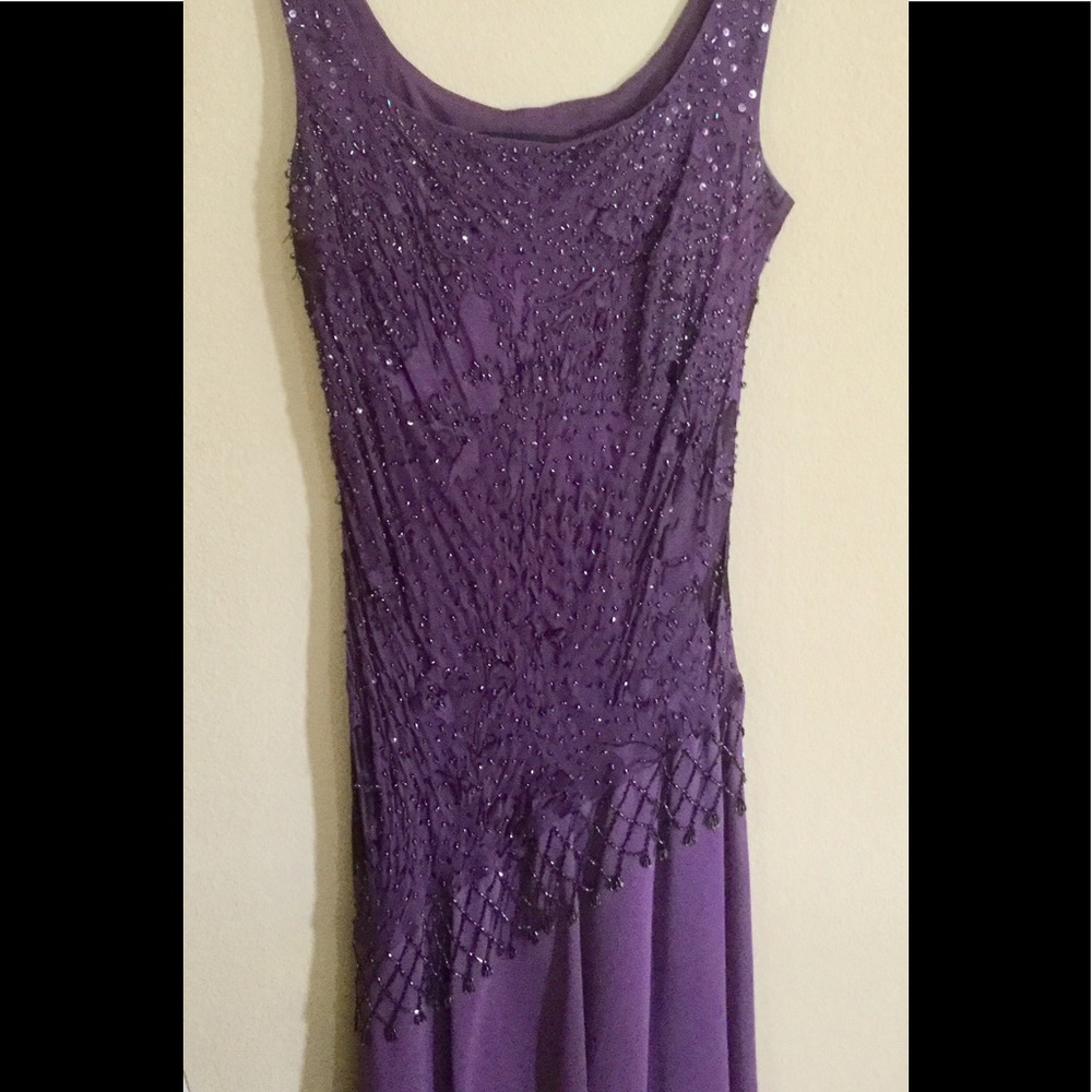 Beaded purple knee length dress