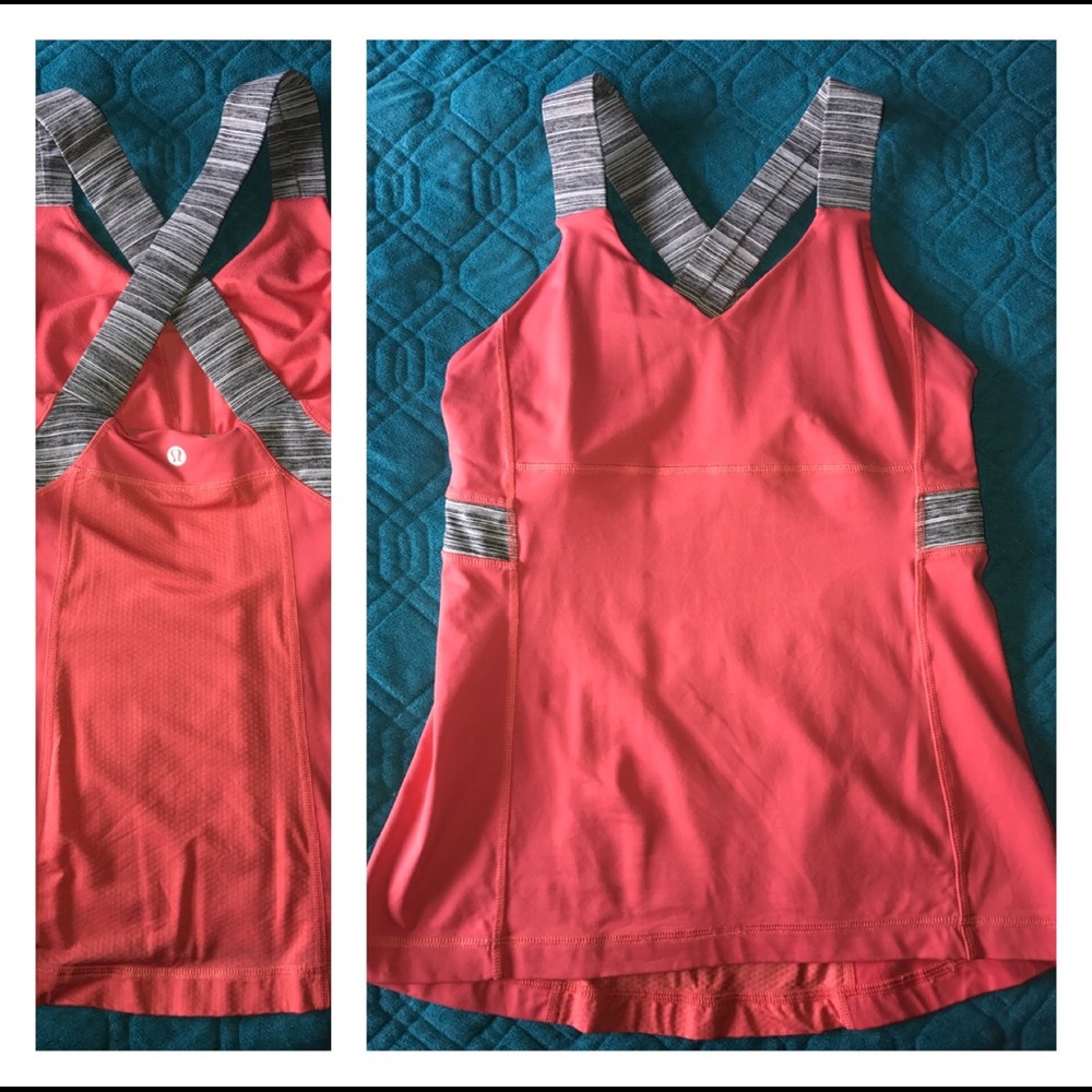 Salmon pink and gray Lululemon cross back tank