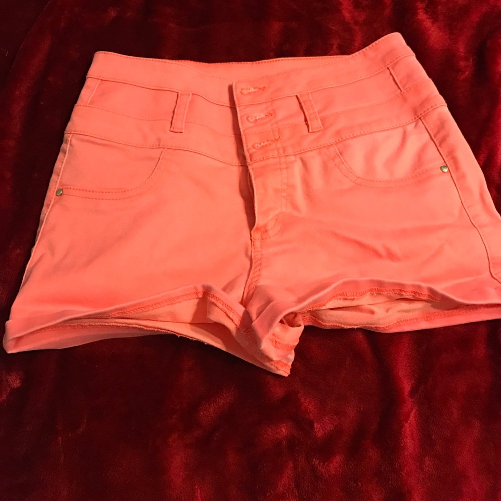 hot coral jean shorts