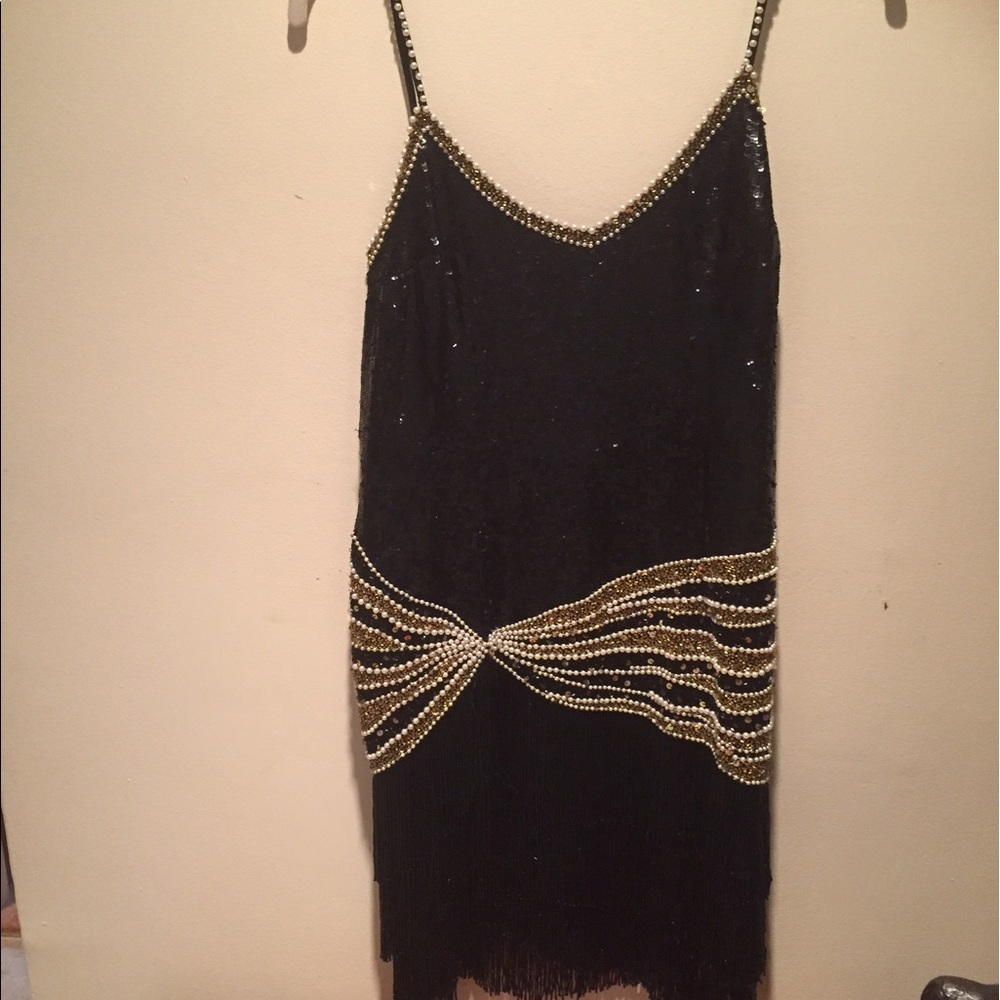 NAEEM KHAN Black, Gold and Pearl beaded dress