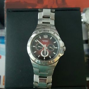 Men's red and black fossil watch