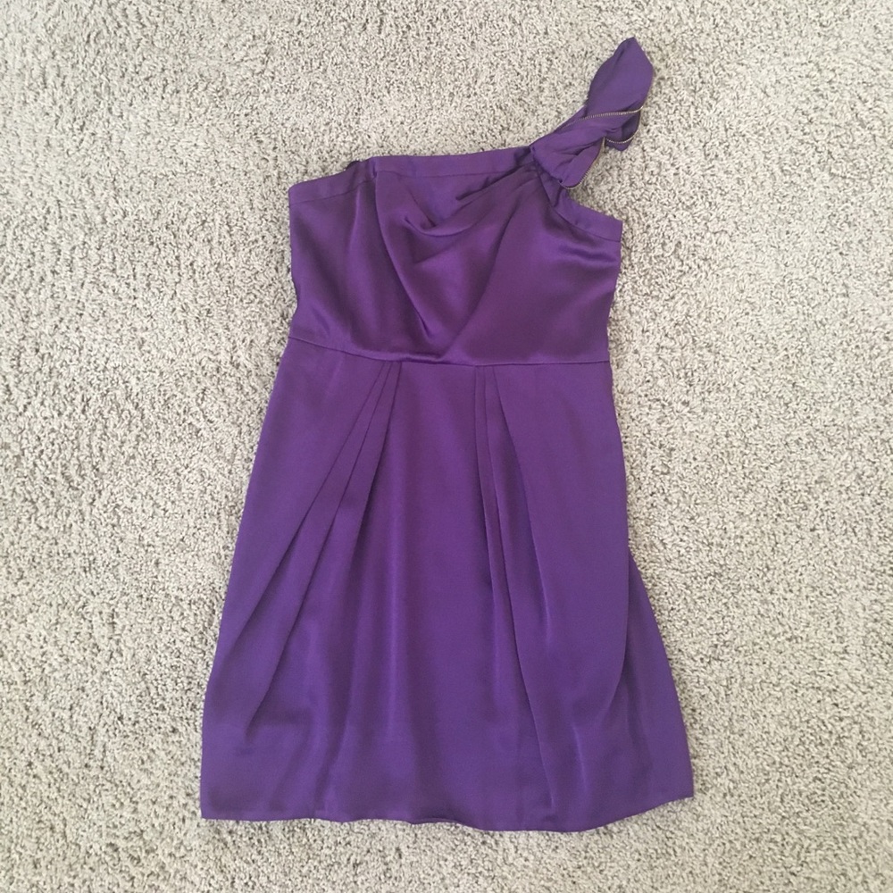 BCBG one shoulder purple satin dress