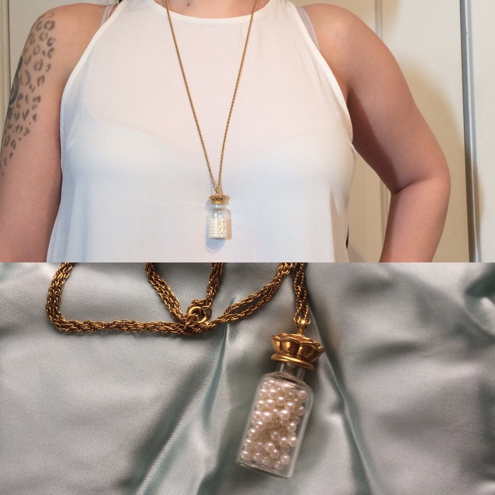 Long antique bottle trinket necklace