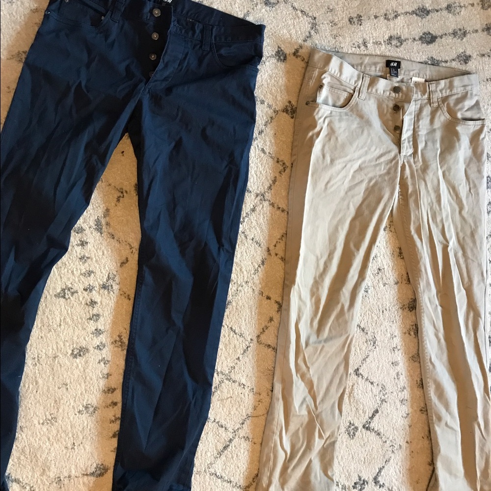 H & M Men's slim khakis chinos, 32x32 blue and tan