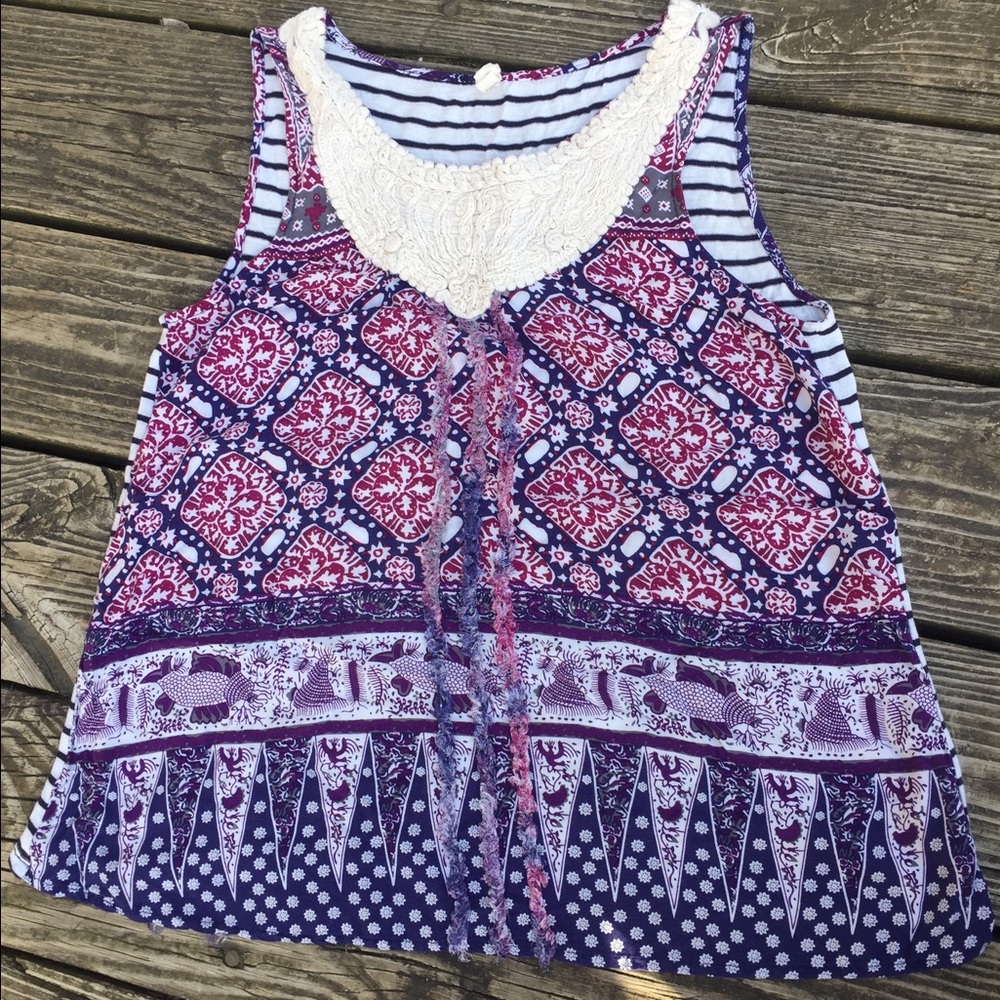 Anthropologie tiny printed embellished tank