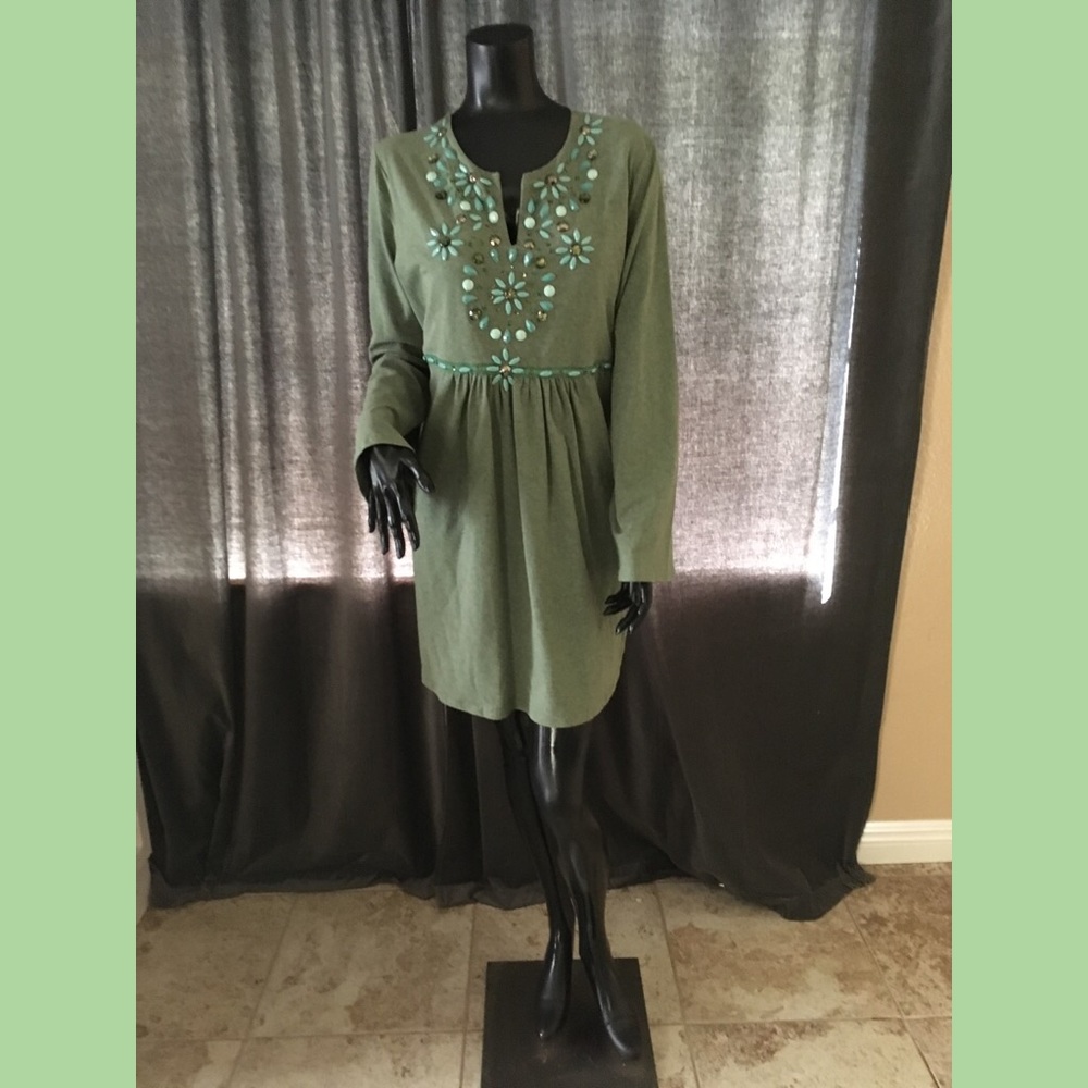 Long-sleeved, embellished tunic dress