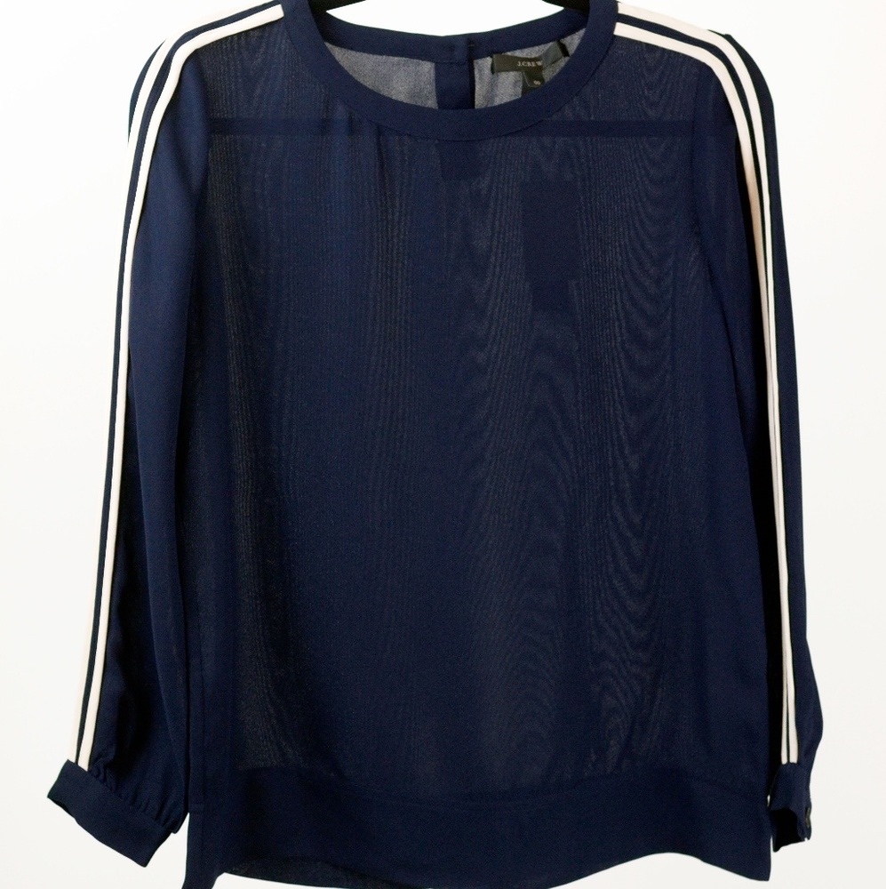 J.Crew Navy Double-Stripe Crepe Blouse