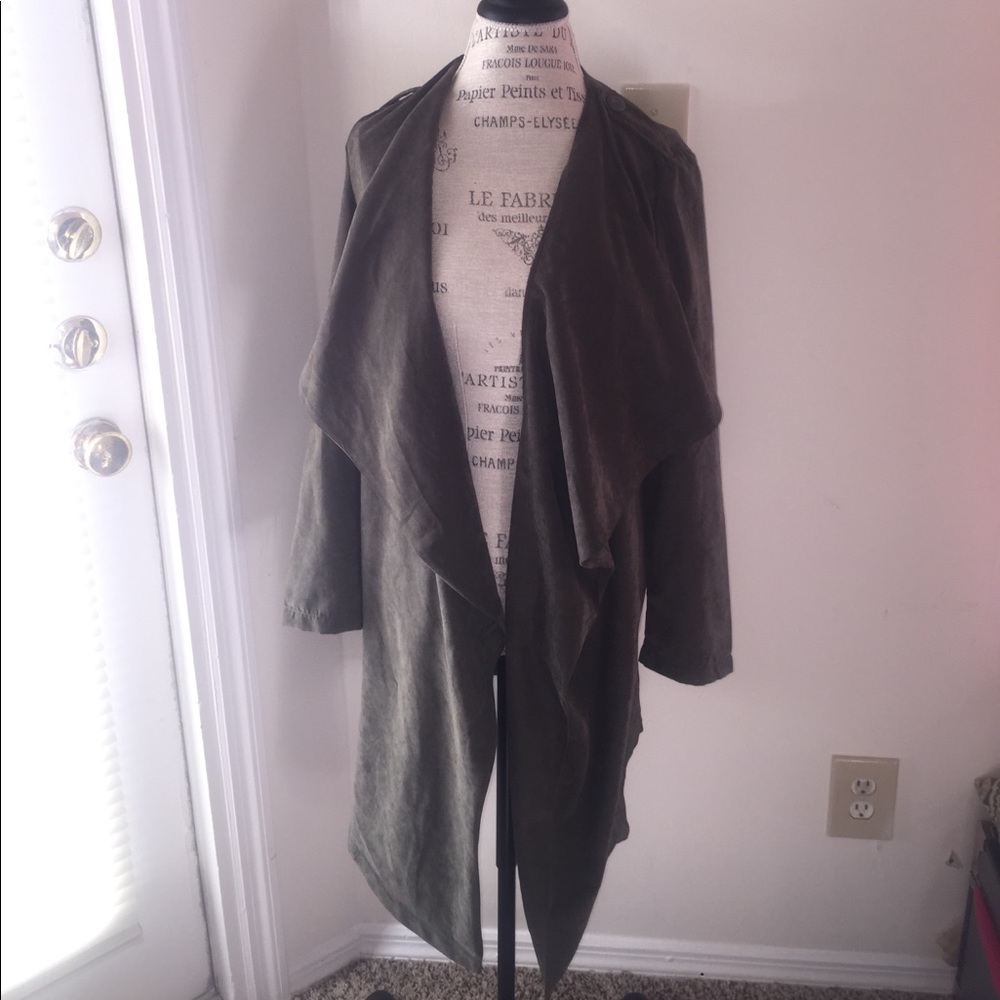 Olive green Faux suede waterfall jacket