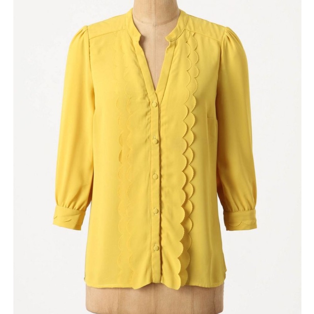 Anthropologie Yellow Scallop Blouse