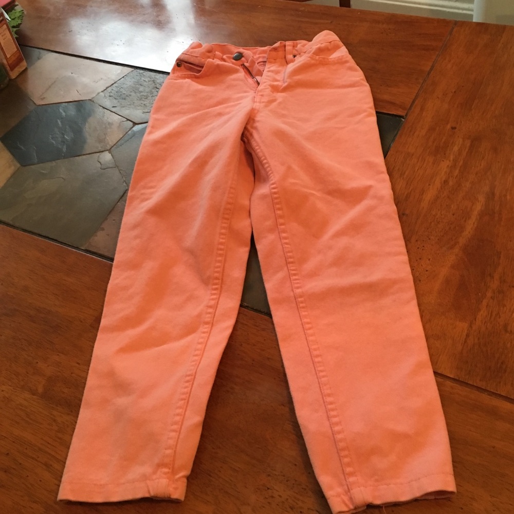 Coral kids jeans with bows at ends of pant leg