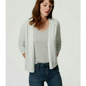 Loft pointelle stripe open cardigan in grey