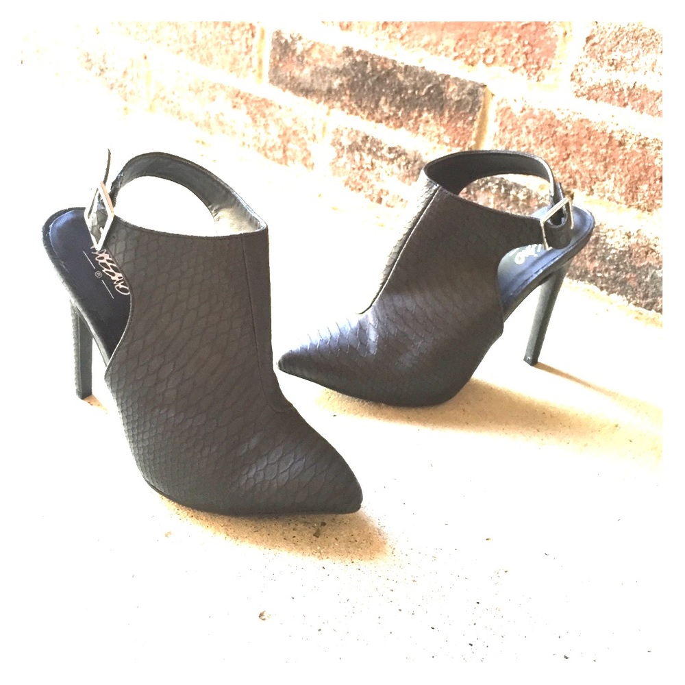 Black Snake Print Heeled Booties