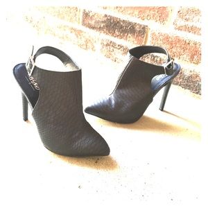 Black Snake Print Heeled Booties