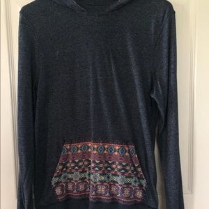 tribal navy hooded long sleeve top