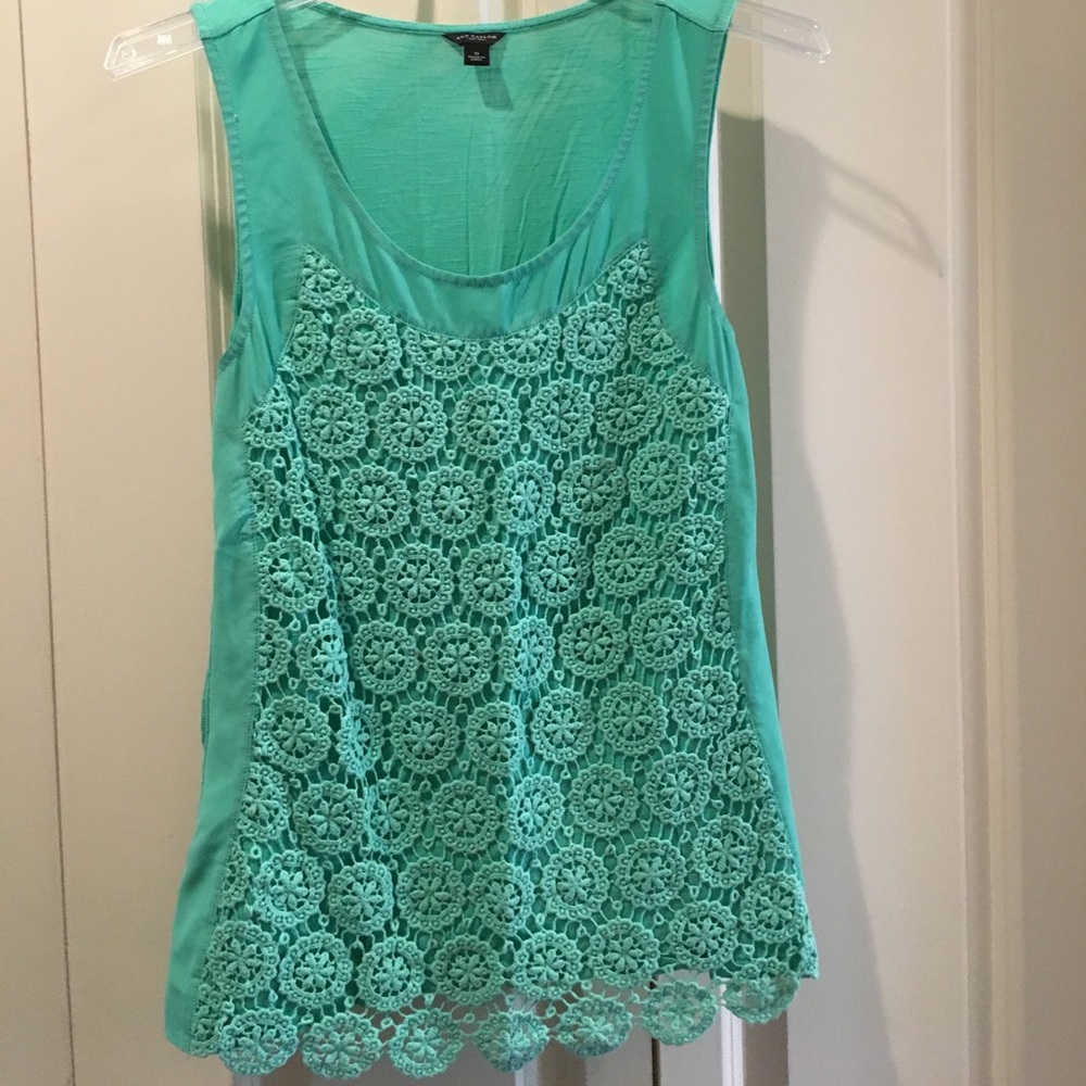 Ann Taylor Mint Green Sleeveless Crochet Top