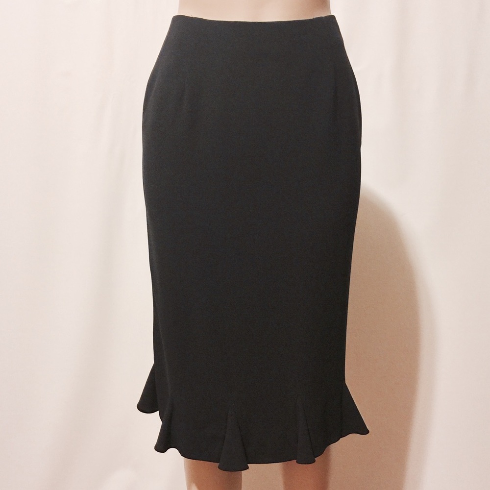 Valentino Navy Wool Pencil Midi w/ Trumpet Hem
