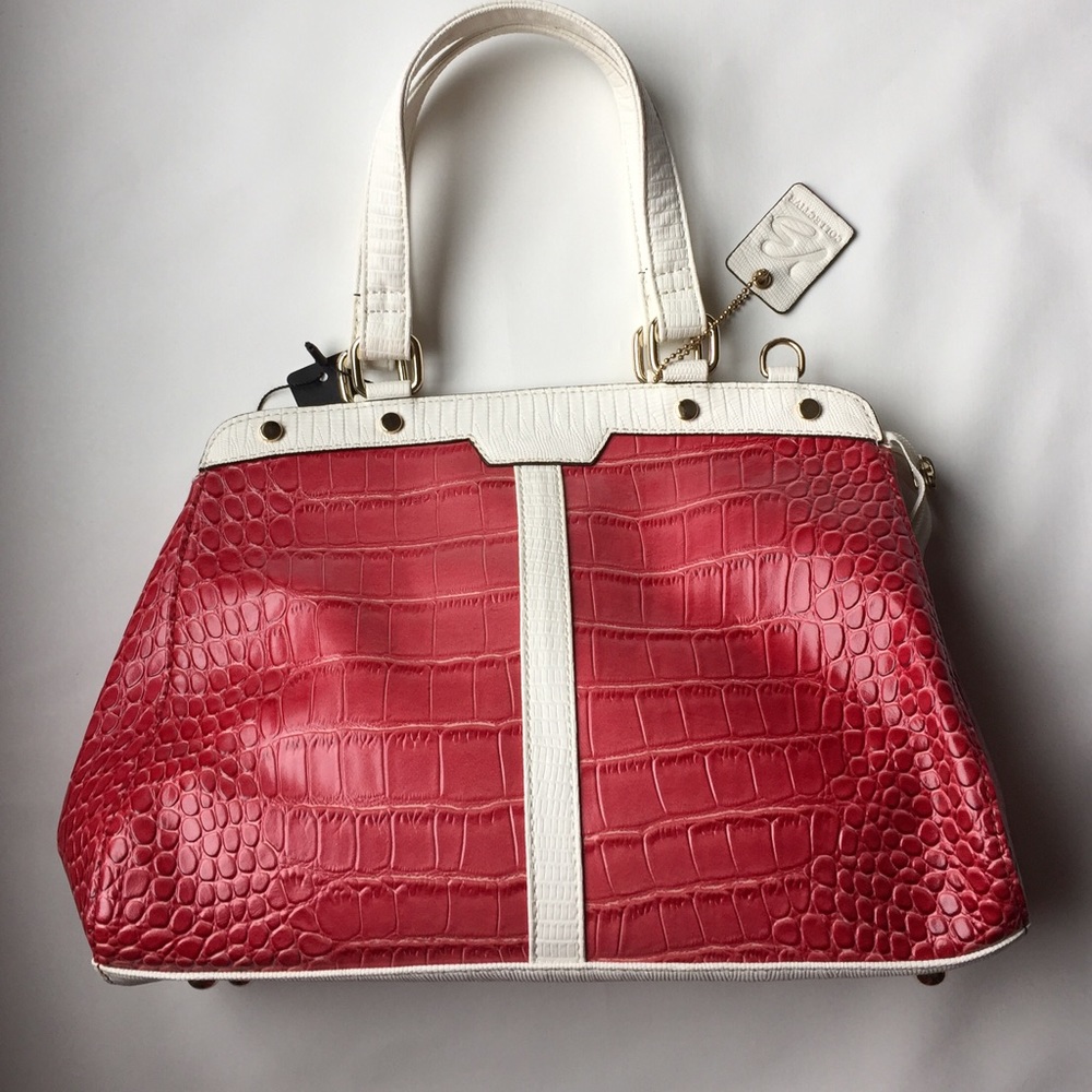 Buxton manmade leather satchel fucsia/white