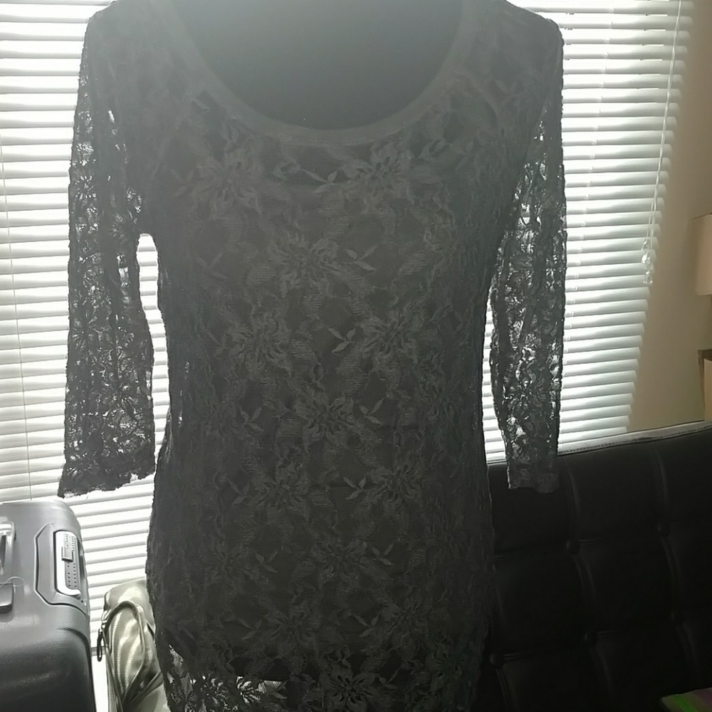 NWT! DKNY Jeans gray lace blouse size M