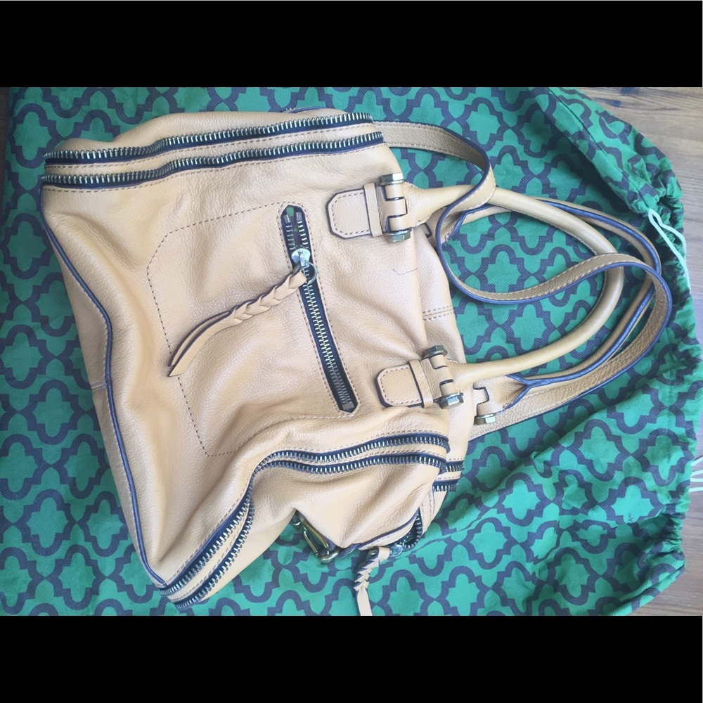 Real leather Oryany camel satchel w/shoulder strap