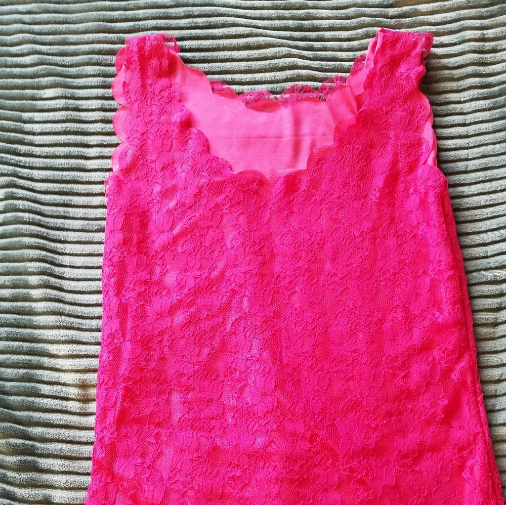 💕 bright pink lace and satin tank 💕