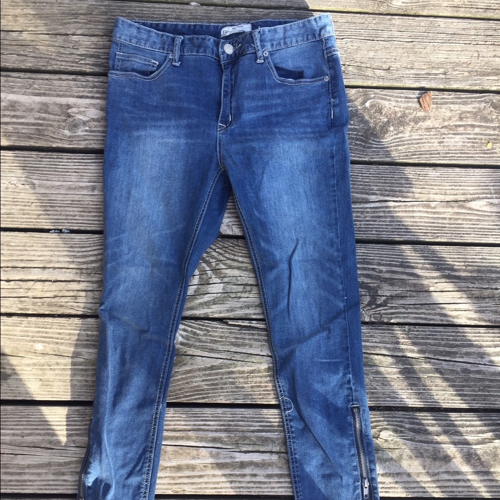Free People high waist skinny zipper ankle jeans