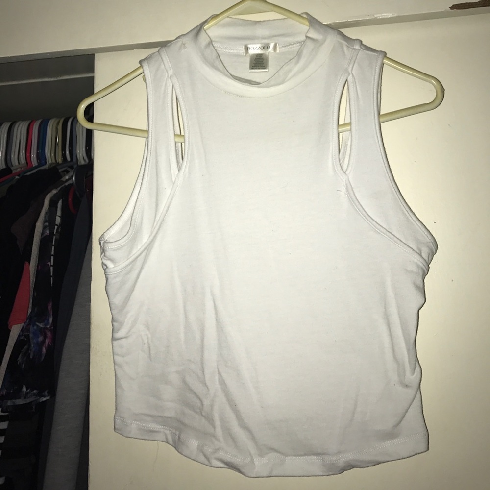 White turtle neck crop top