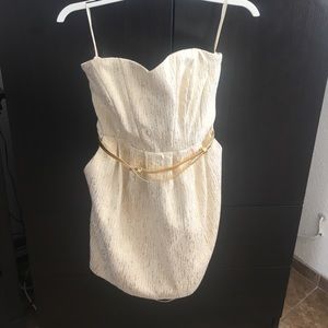 H&M gold/ white sweetheart strapless dress