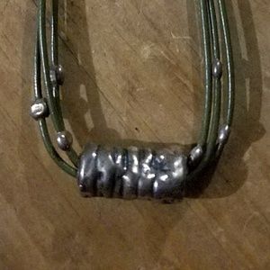Silpada 3 Strand Green Leather Necklace